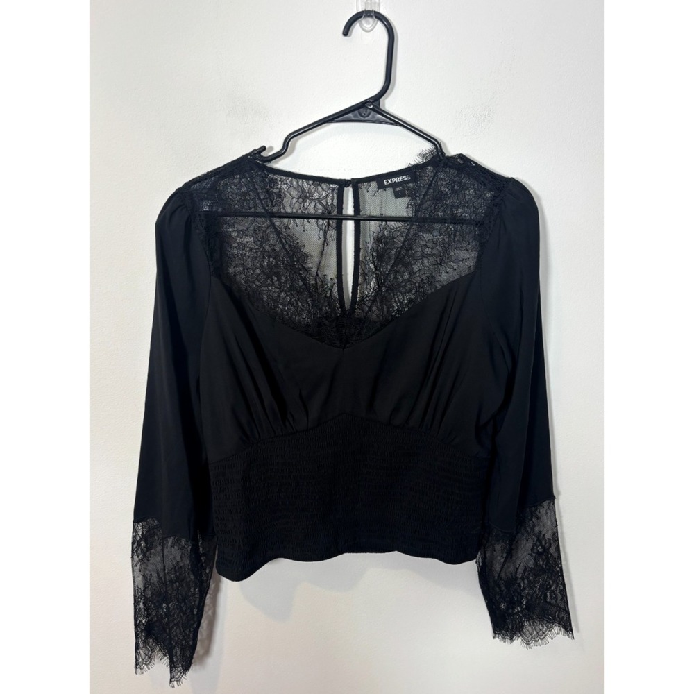 Express Black Cropped Lace Blouse Women's Size Large Going Out Top